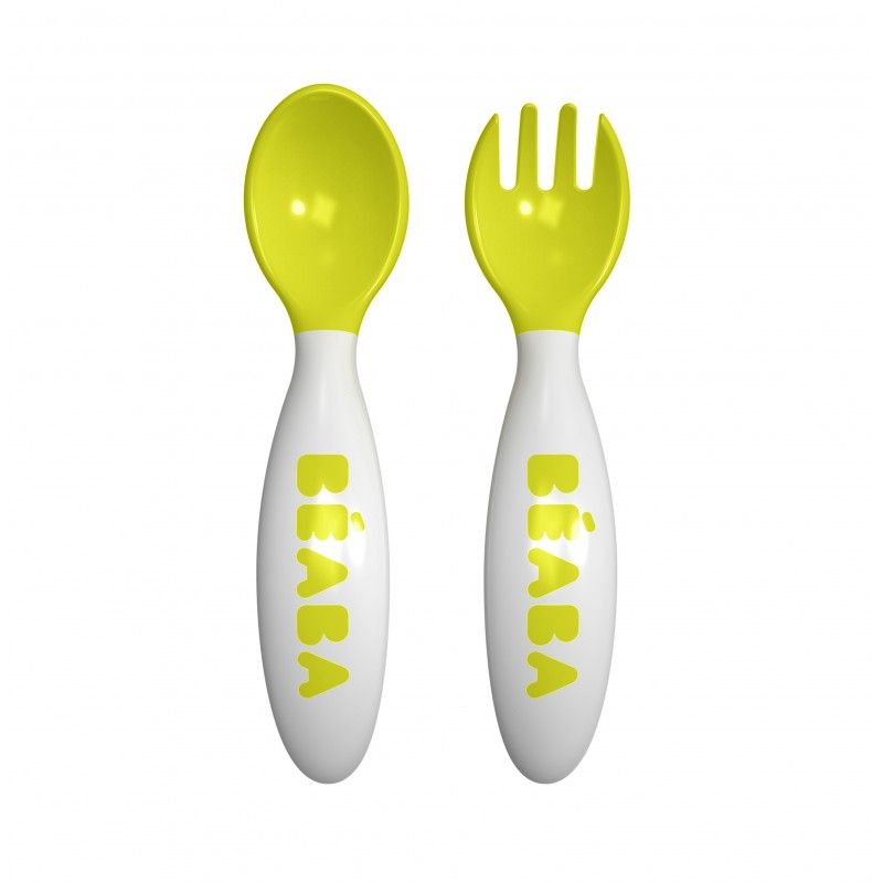 Set lingurita si furculita ergonomica Neon, B913399, Beaba