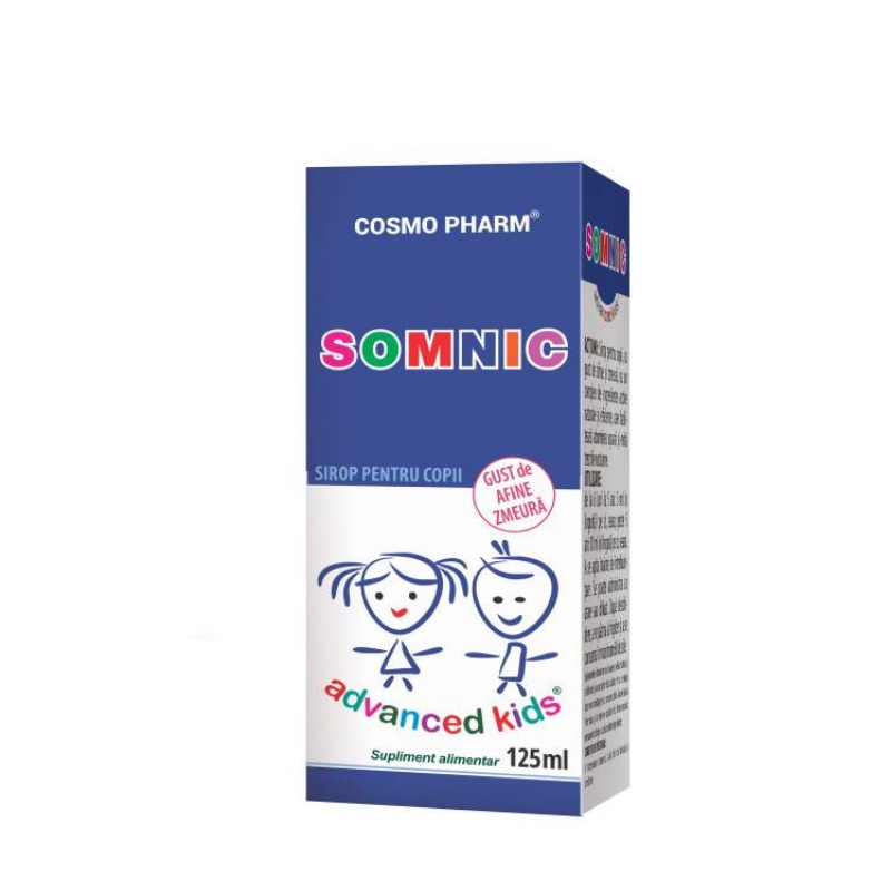 Sirop cu gust de afine si zmeura pentru copii Somnic Advanced Kids,, 125 ml, Cosmopharm