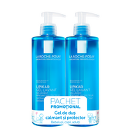 Pachet Lipikar gel de spalare pentru piele sensibila, 400+400 ml, La Roche-Posay