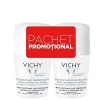 Pachet antiperspirant roll-on pentru piele sensibila, 48H, Vichy, 2 x 50 ml
