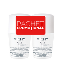 Pachet antiperspirant roll-on pentru piele sensibila, 48H, Vichy, 2 x 50 ml