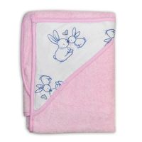Prosop de baie cu gluga Little Bunnies, 100x100cm, Roz, Tega Baby