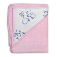Prosop de baie cu gluga Little Bunnies, 80x80 cm, Roz, Tega Baby