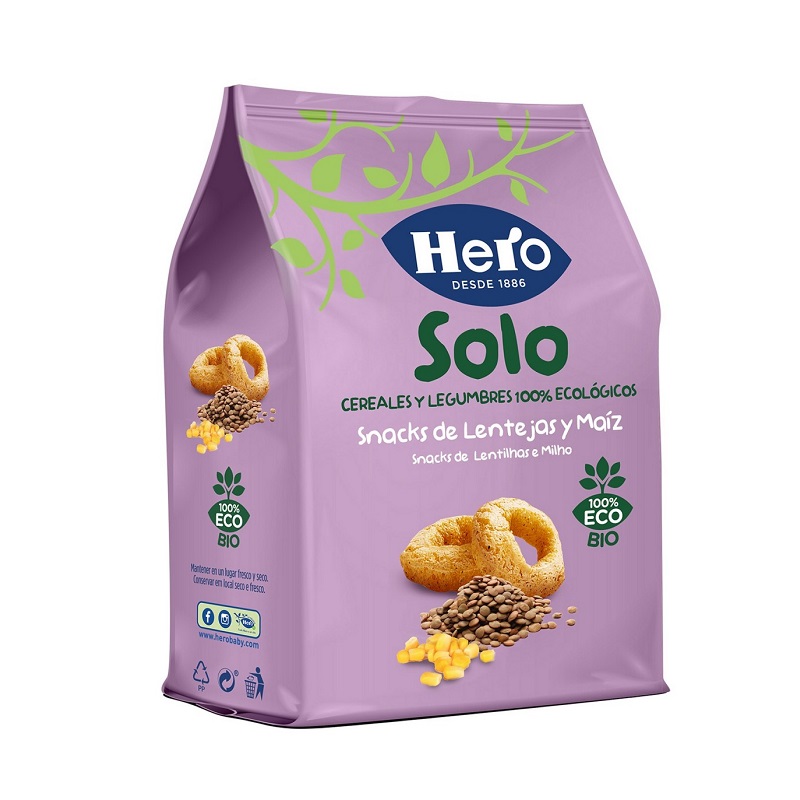 Snack Bio cu linte si porumb Solo, 50 gr, Hero Baby