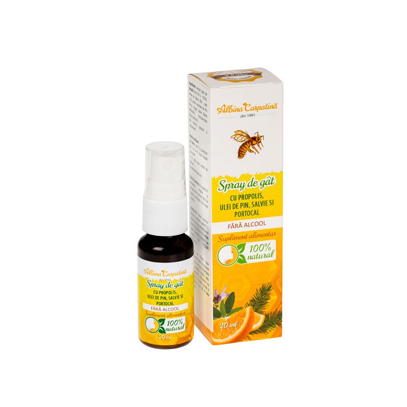 Spray de gat cu propolis, ulei de pin, salvie si portocal, 20 ml, Albina Carpatina