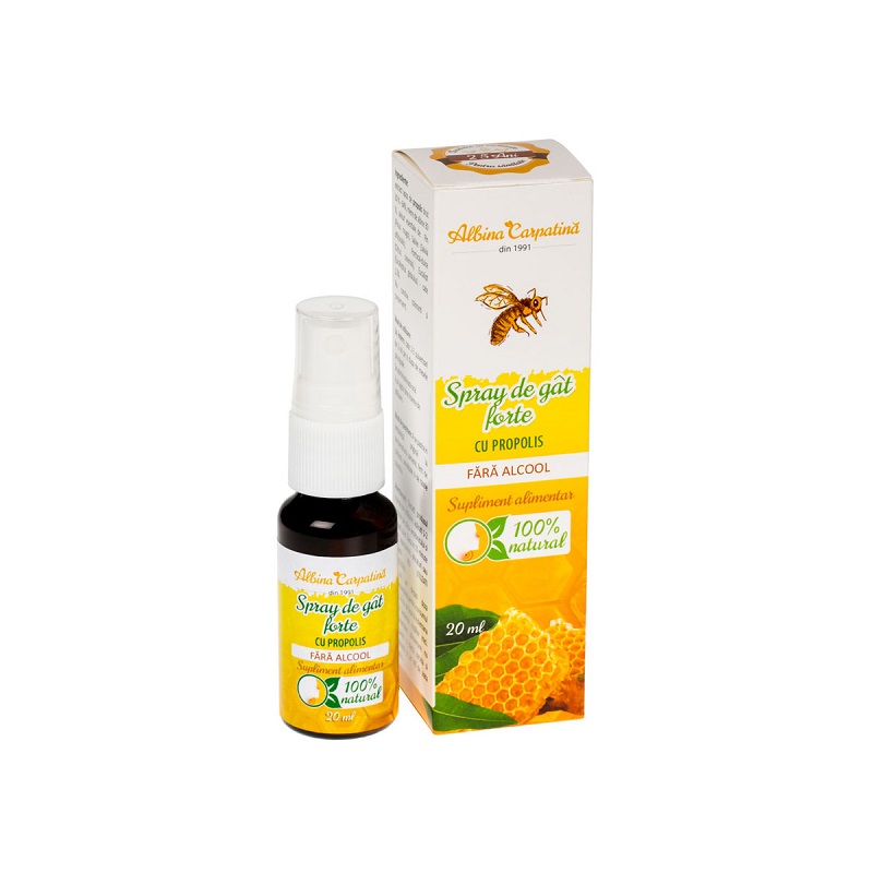 Spray de gat forte cu propolis fara alcool, 20 ml, Albina Carpatina