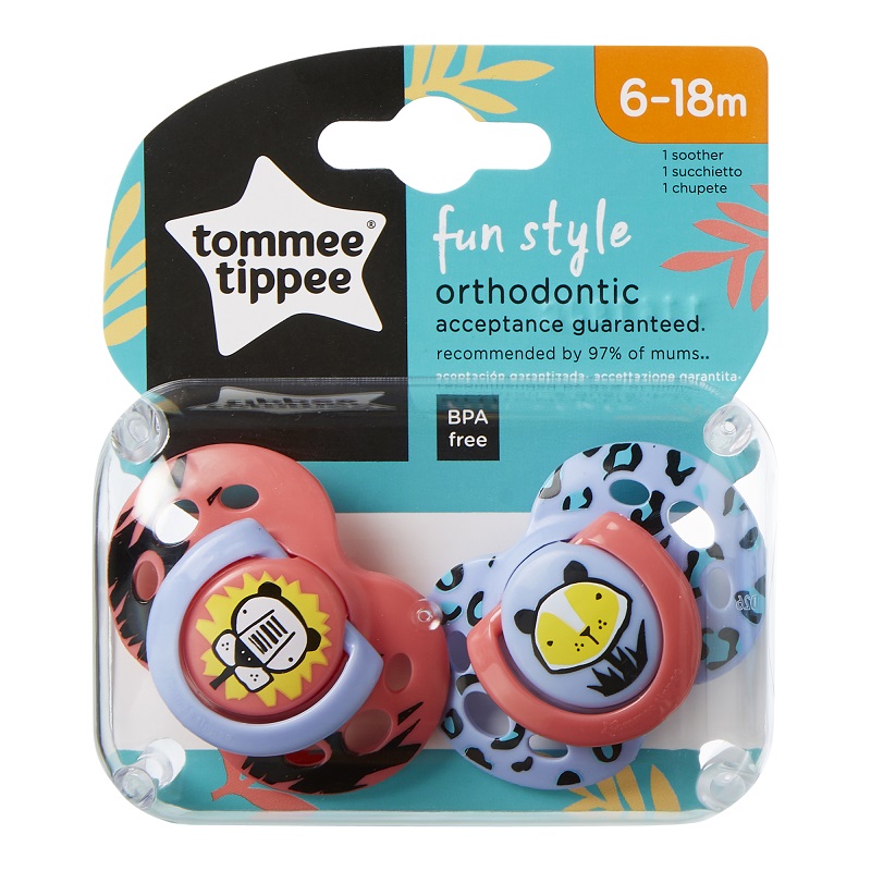 Suzete Ortodontice de zi model Trigru Roz-Lila Fun Style, 6-18 luni 2 buc, Tommee Tippee