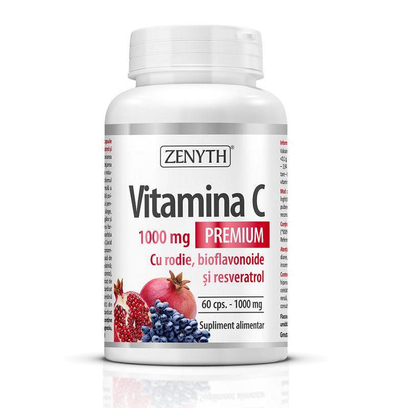 Vitamina C Premium cu rodie, 1000 mg, 60 capsule, Zenyth