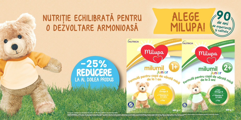 Promotie cu 25% reducere la al doilea produs Milumil