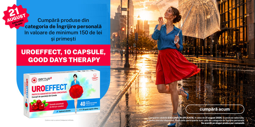 Cumpara produse din categoria de Ingrijire personala in valoare de minimum 150 de lei si primesti UroEffect, 10 capsule.
